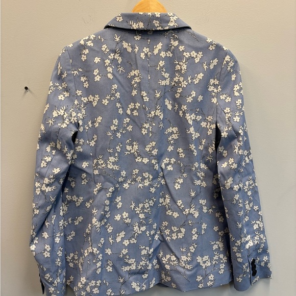 NWOT Talbots size 6 blazer Floral jacquard Jacket Blue White - Picture 3 of 14